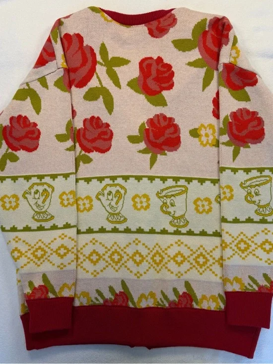 Disney Beauty and Beast Chip Cozy Cardigan Rose Knit Cottagecore - Picture 2 of 7